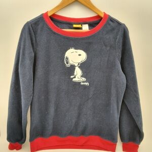Vintage Peanuts Snoopy Plush Fleece 2-Piece PJ Pajama Set Dark Blue Red